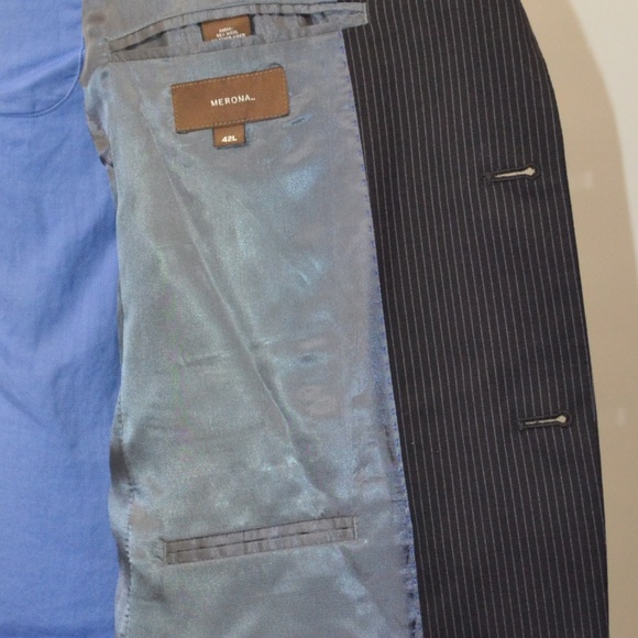 Merona 42L Sport Coat Blazer Suit Jacket Black Pin - Picture 6 of 8